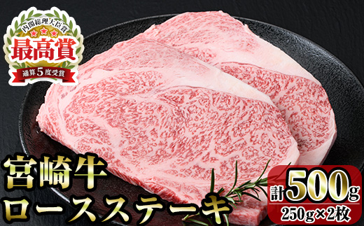 宮崎牛ロースステーキ(計500g・250g×2)お肉 牛肉 黒毛和牛 ブランド和牛 冷凍 国産 焼肉 BBQ【R-33】【ミヤチク】