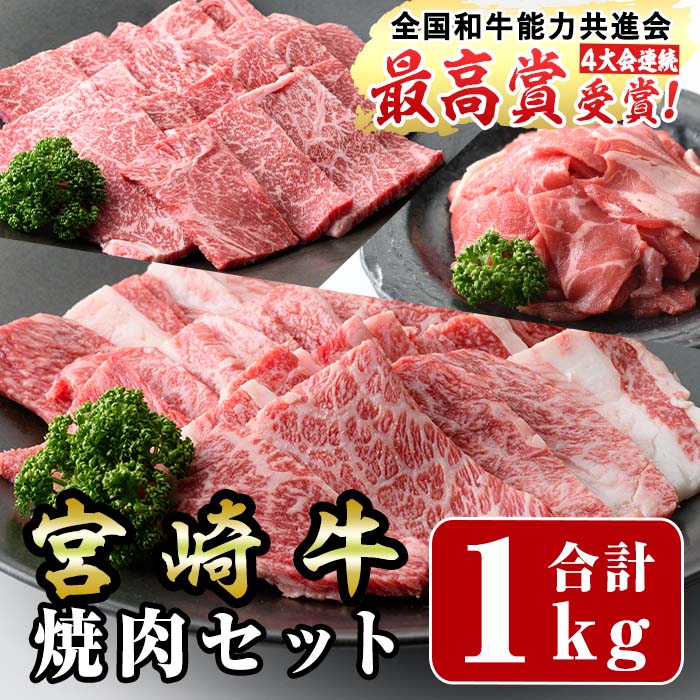 宮崎牛焼肉セット(合計:1kg)モモ焼肉(400g)バラ焼肉(400g)宮崎県産和牛小間切れ(100g×2)牛肉 鍋 精肉 お肉 BBQ お取り寄せ すき焼き しゃぶしゃぶ 黒毛和牛 ブランド和牛 冷凍 国産【R-56】【ミヤチク】