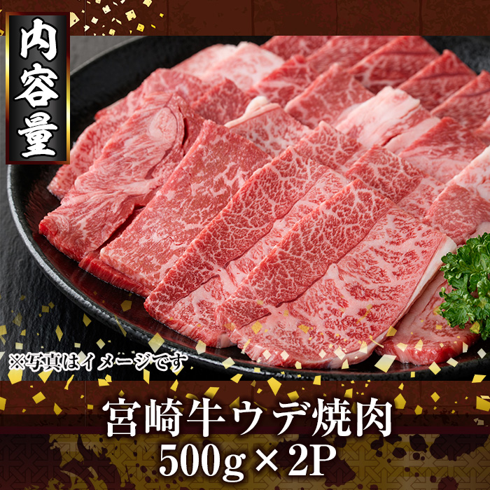 宮崎牛ウデ焼肉(1kg・500g×2P) お肉 牛肉 黒毛和牛 ブランド和牛 冷凍 国産 焼肉 BBQ ウデ 【R-96】【ミヤチク】