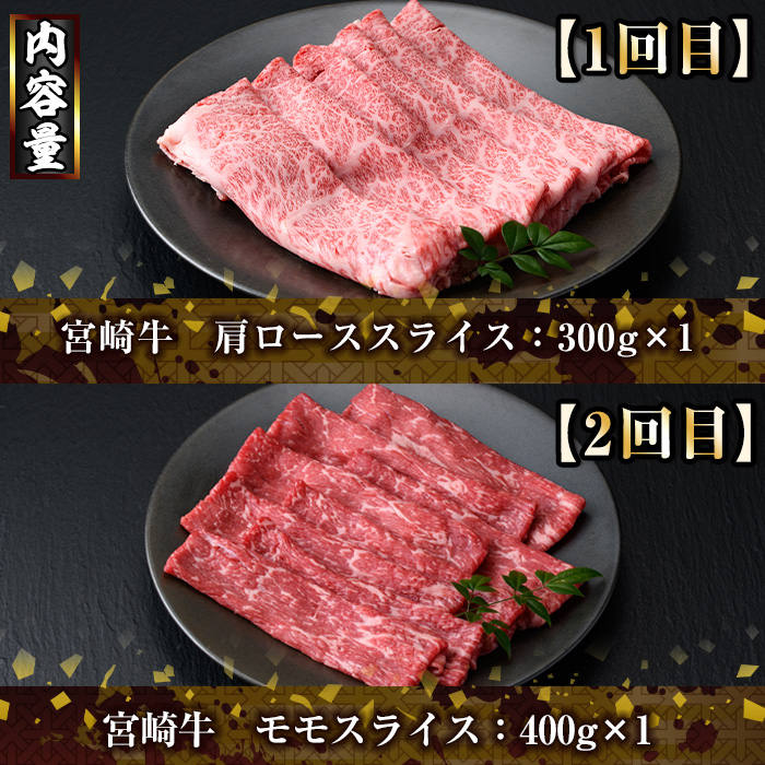 【定期便・全6回(連続)】宮崎牛定期便＜Bセット＞お楽しみ 牛肉 国産 定期 ヒレ肉 ひれにく モモ ウデ ロース バラ スライス 宮崎県産 黒毛和牛 焼肉 ステーキ しゃぶしゃぶ すき焼き【R-68】【株式会社ミヤチク】